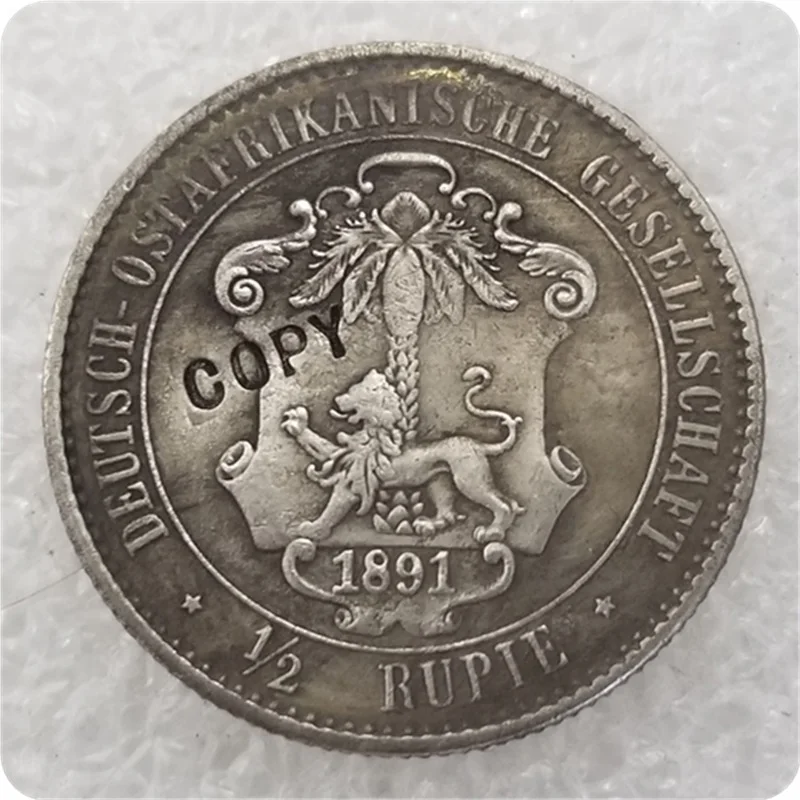 1891 немецкий Восточная Африка 1/2 Rupie-Wilhelm II имитация монеты
