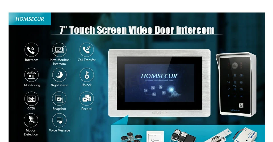 HOMSECUR " проводной Hands-free видео и аудио Домашний домофон с паролем и ID доступа BC081+ BM714-S+ L1