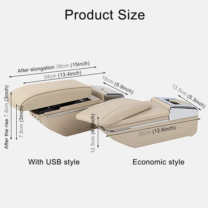 

Car ABS + Leather Wrapped Armrest Box Storage Organizer Auto Cup Holder Accessories for KIA K2 2015 / 2017 Year