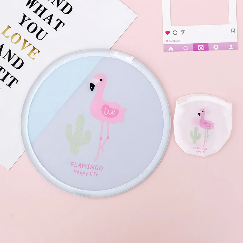 

Cartoon Mini Round Disc Portable Fan Folding Pocket Wallet Flyer Kawaii Unicorn/flamingo/swan/pig Handheld Decoration Fan