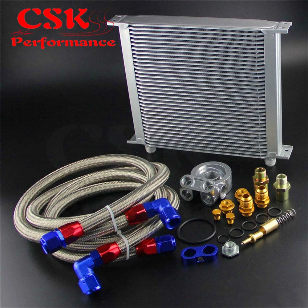 ^Cheap 34 Row 80 Deg Thermostat Adapter Engine Racing AN10 Oil Cooler Kit For Japan Car Silver / Black