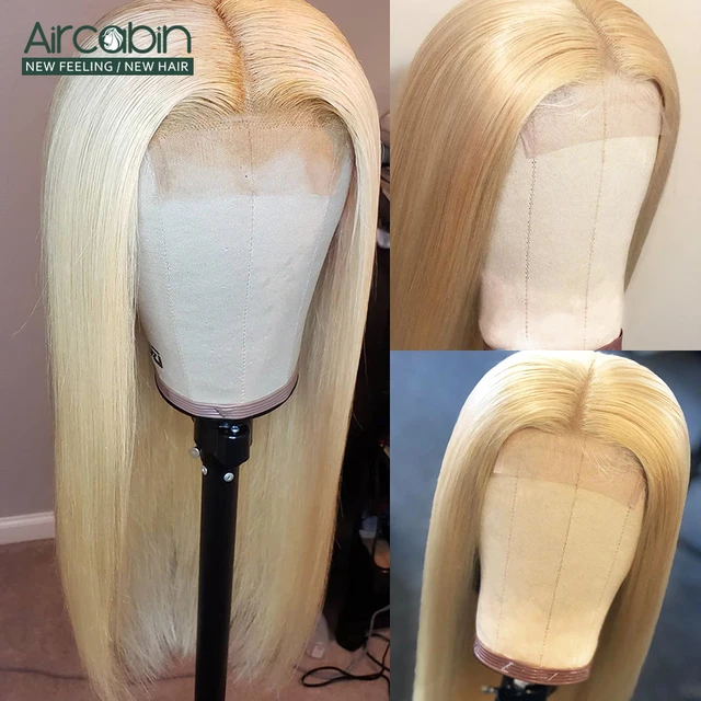 Aircabin 32 30 Inch #613 Color Straight 13×4 Lace Front Wigs For WomenBrazilian Honey Blonde Remy Human Hair Wigs High Density