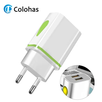 

USB Charger Dual 2 port EU 5V 2A Travel Wall Adapter LED Light Mobile Phone usb charger For iphone 8 7 Samsung Xiaomi Huawei LG