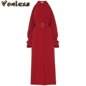 

Summer Spring Fashion Women Chiffon Long Sleeve Solid Color Red Maxi Dress Elegant Casual Party Dresses sexy Vestidos