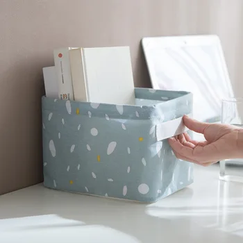 

Desktop Toy Storage Basket Folding Contton Linen Cosmetics Clothes Sundries Organizer Container Box with Handle Storage Bag Case