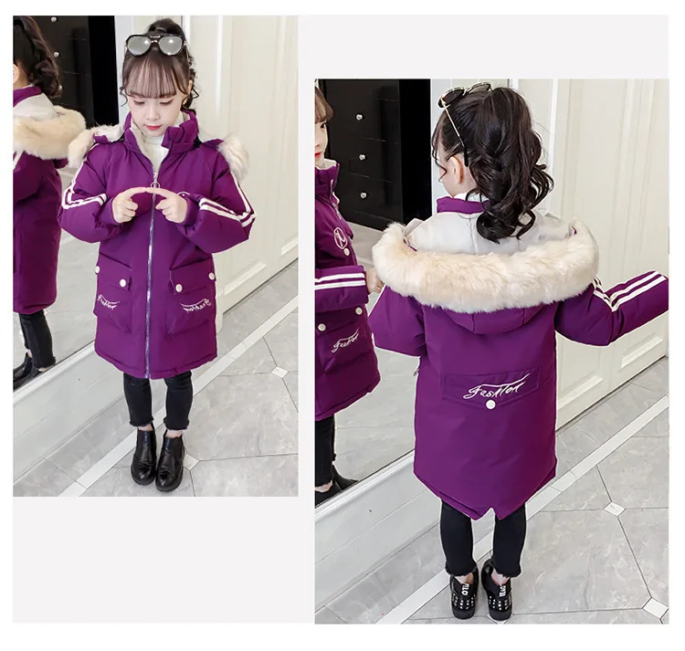 Детская зимняя пуховая хлопковая куртка г. Новая модная одежда для девочек детская одежда толстая парка зимний комбинезон с меховым капюшоном, верхняя одежда, пальто