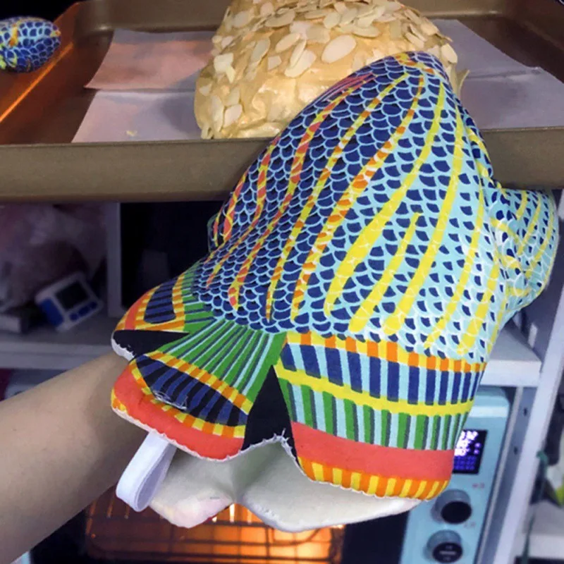 

3D Cartoon Animal Oven Mitts Long Sleeve Cotton Microwave Heat Resistant Non-slip Gloves Baking Insulation Gloves M