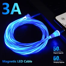 3A kabel magnetyczny Led Flow oświetlenie świetlne kabel USB do iPhone 12 11 XR Micro typ C magnes ładowarka szybkie ładowanie typ-c przewód