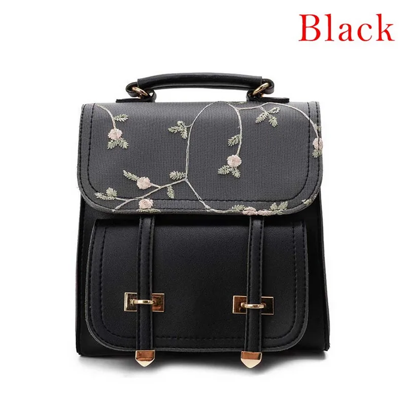 Модный школьный подростковый рюкзак для девочек, высококачественные кожаные женские сумки через плечо, рюкзак с цветочной вышивкой, дизайнерский рюкзак - Цвет: BLACK