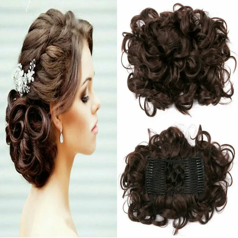 Новейшая мода большой гребень клип в вьющиеся волосы кусок шиньон updo Свадебные накладные волосы булочка