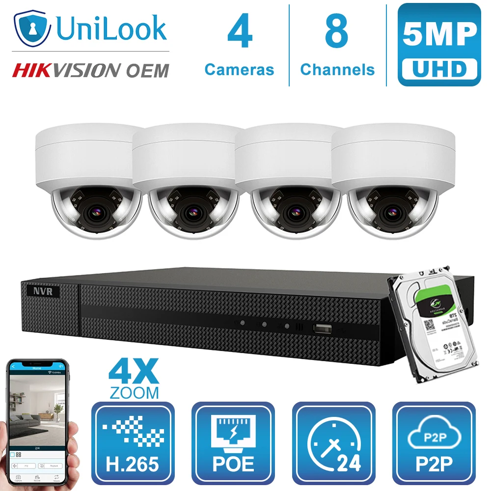 Hikvision OEM 8CH 4 к NVR 5MP 4X оптический серый/белый POE IP Камера 4/6/8 шт. Открытый безопасности Системы CCTV NVR Kit с 1/2/4 ТБ HDD