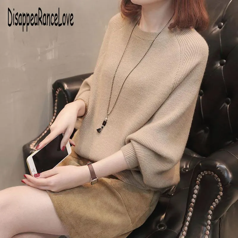 Suéteres tejidos con cuello de barco para mujer, camisa de murciélago, suéteres sueltos de manga larga a la moda, Tops informales, novedad de primavera y otoño de 2021