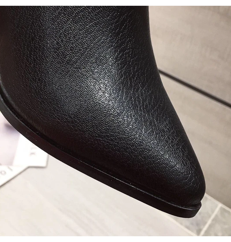 Concise Western Boots Women Heels Shoes Leather Pointed Toe Casual Winter Bootee Female Short Bootee Woman Low Heel Plus Size 41