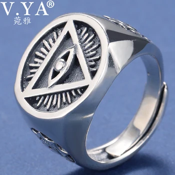 

V.YA Gothic Punk Geometric Ring Men Retro Eye of wisdom Ring S925 Silver Party Jewelry Male Jewelry Gifts
