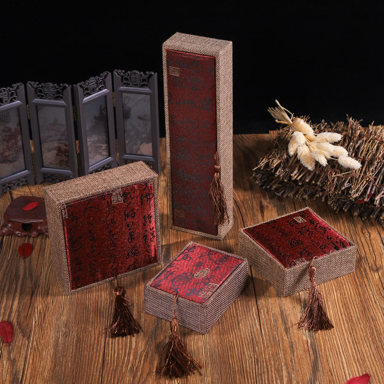 

All Types of Ancient Poetry Jewellery Box Wood Linen Tassels Buddhist Prayer Bead Box Jade Bracelet Bracelets Gift Box