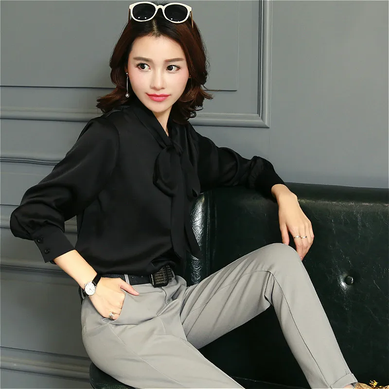 Женские топы блузки blusas mujer de moda 2020 шифоновая блузка с бантом и v образным вырезом