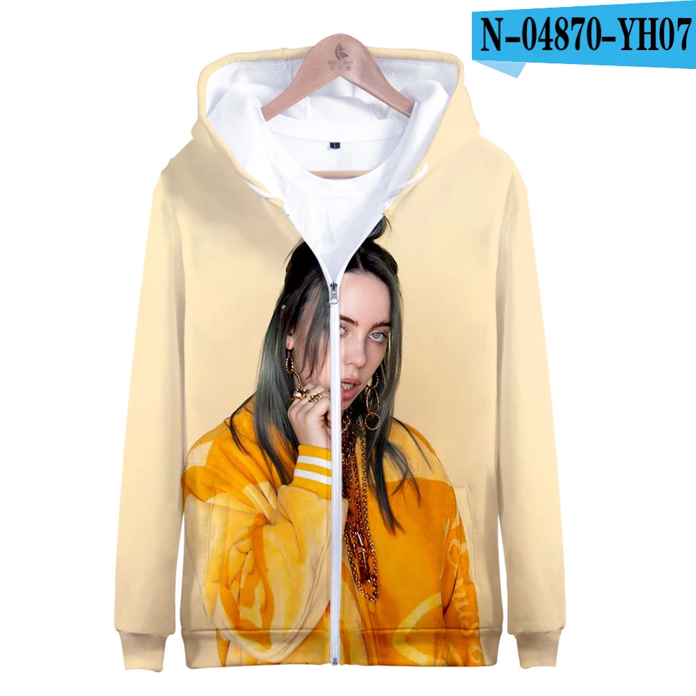 Billie Eilish 3D Толстовка для женщин и девочек; детская толстовка с капюшоном; куртка на молнии; пальто; одежда; Oveisized; одежда - Цвет: 04