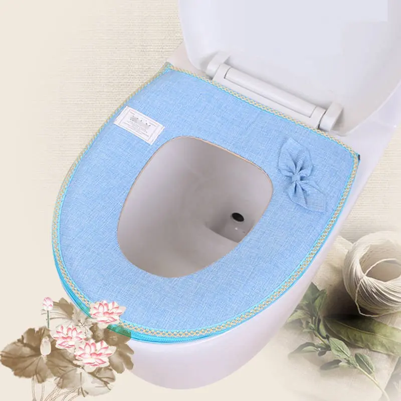 

Bowknot Linen Toilet Seat Cover Solid Color Toilet Mat Waterproof Zipper Overcoat Toilet Case Bathroom Closestool Seat Cushion