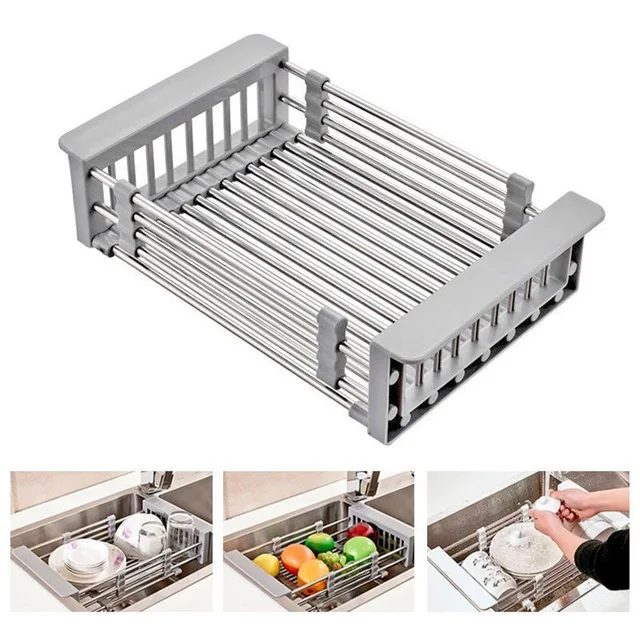 Kitchen sink drain basket drain rack stainless steel pool sink cutlery drained water basket retractable telescopic