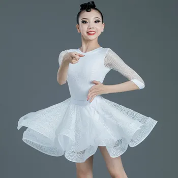 

New Children Latin Dance Dress Performance Wear Girls Latin Dance Skirt Practice Suit Autumn and Winter Latin Ballroom Dance