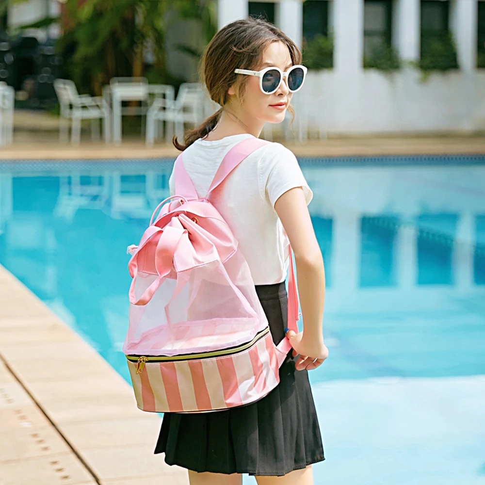 Mochila de natación cordón, bolsa de seca y húmeda, bolso de hombro, viaje, piscina, playa, traje baño, impermeable, transparente, escolar, X346A|Bolsas de natación| - AliExpress
