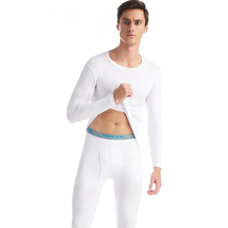 THREEGUN Lycra Cotton Long Johns Мужская круглая шея Термическое нижнее белье Дышащая зимняя