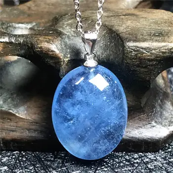 

Top Natural Ocean Blue Aquamarine Pendant Necklace Jewelry For Woman Man Crystal 20x15x8mm Beads Oval Stone Silver Chains AAAAA