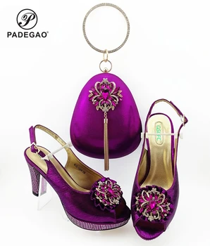 

2020 Leisure Style Super High Heels Italian Shoes with Matching Bag for Woman Nigerian Shoes and Bag Set in Purple Color