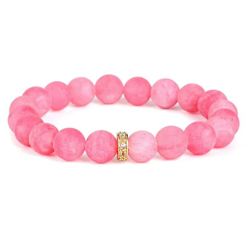 hot pink Богемский розовый натуральный камень бусины браслеты для женщин и мужчин регулируемый Винтажный Золотой Круглый Strand браслет пара ювелирных изделий подарок - Окраска металла: hot pink