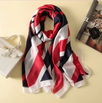 

2019 Silk Scarf Women Long Elegant girl Shawl Soft Foulard Style stripe scarves flowers Brand New pashmina