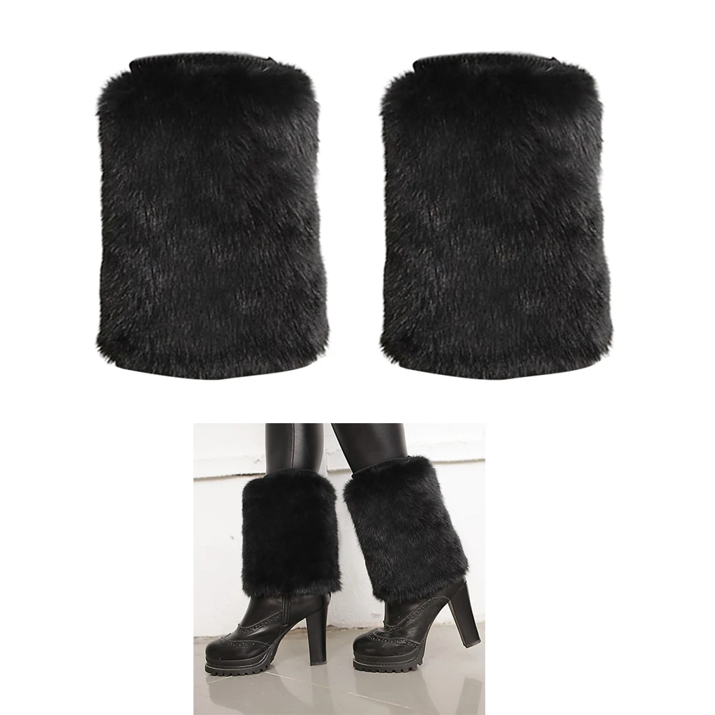 Ladies Solid Faux Fur Leg Warmer Winter Boots Shoes Cuff Sleeve Topper