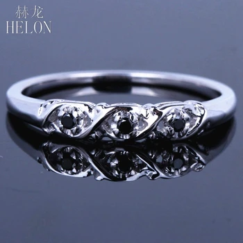 

HELON Solid 10K White Gold Round SI/H Genuine Black Diamond Engagement Wedding Ring Anniversary Band For Women Trendy Jewelry