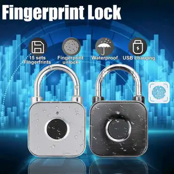 

USB Rechargeable Security Fingerprint Smart Padlock Quick Unlock Waterproof Zinc alloy Metal Door Lock for Luggage Home Dormitor