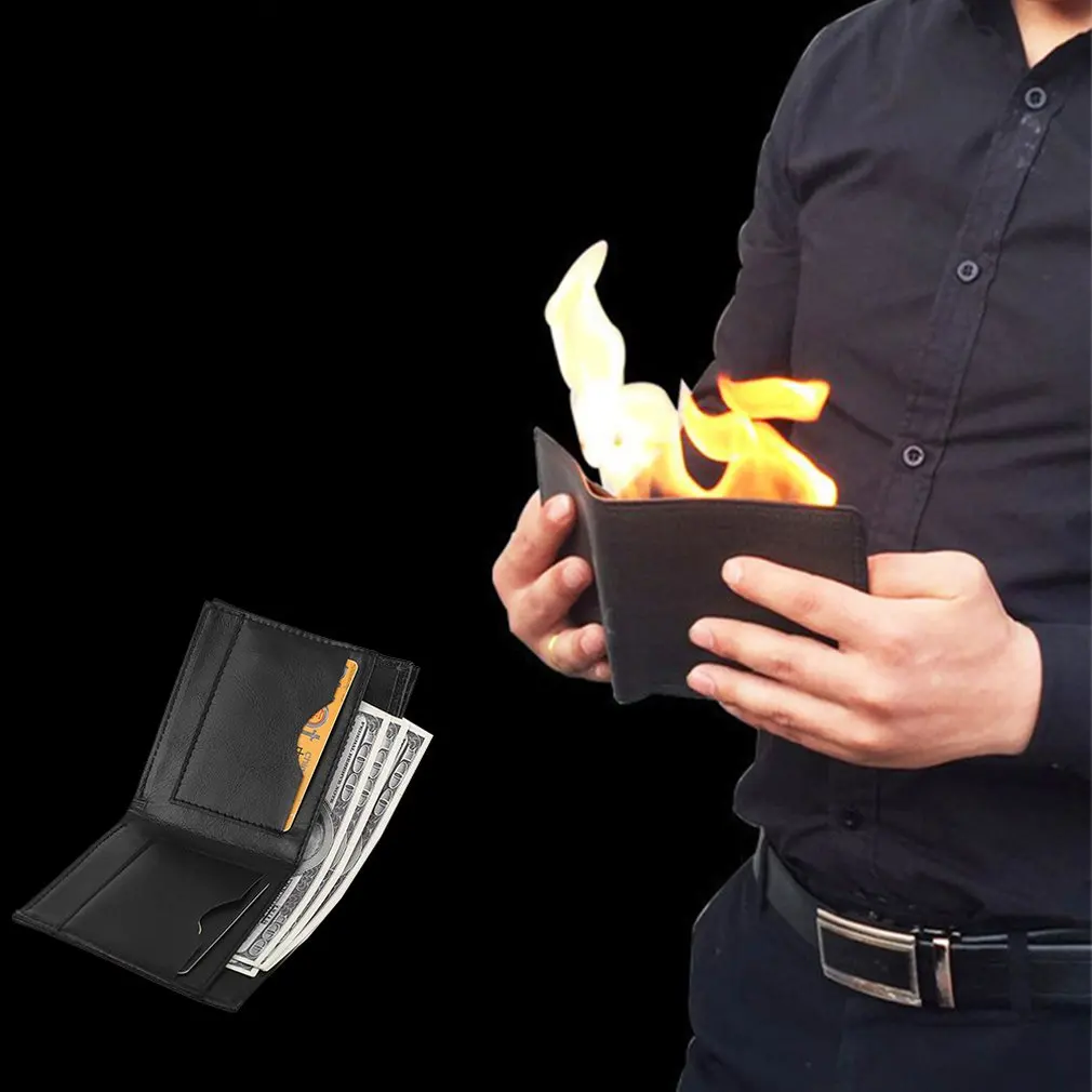 Новинка волшебный трюк пламя огонь кошелек кожаный Волшебная сцена улица таинственный шоу хранения денег карты забавная иллюзия