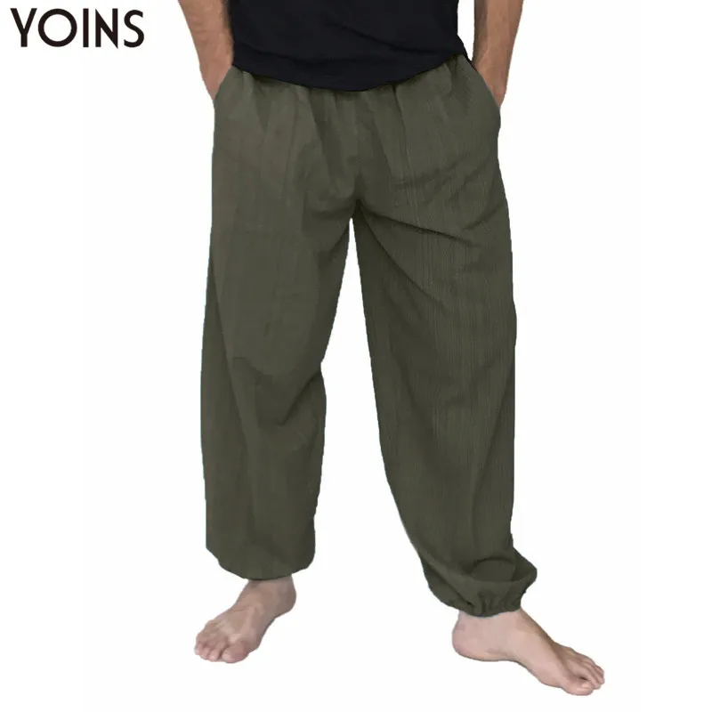 

YOINS Plus Size 5XL Cotton Men Loose Wide Leg Pants Long Trousers Hip Hop Joggers Harem Pants Elastic Waist Baggy Swag Pants