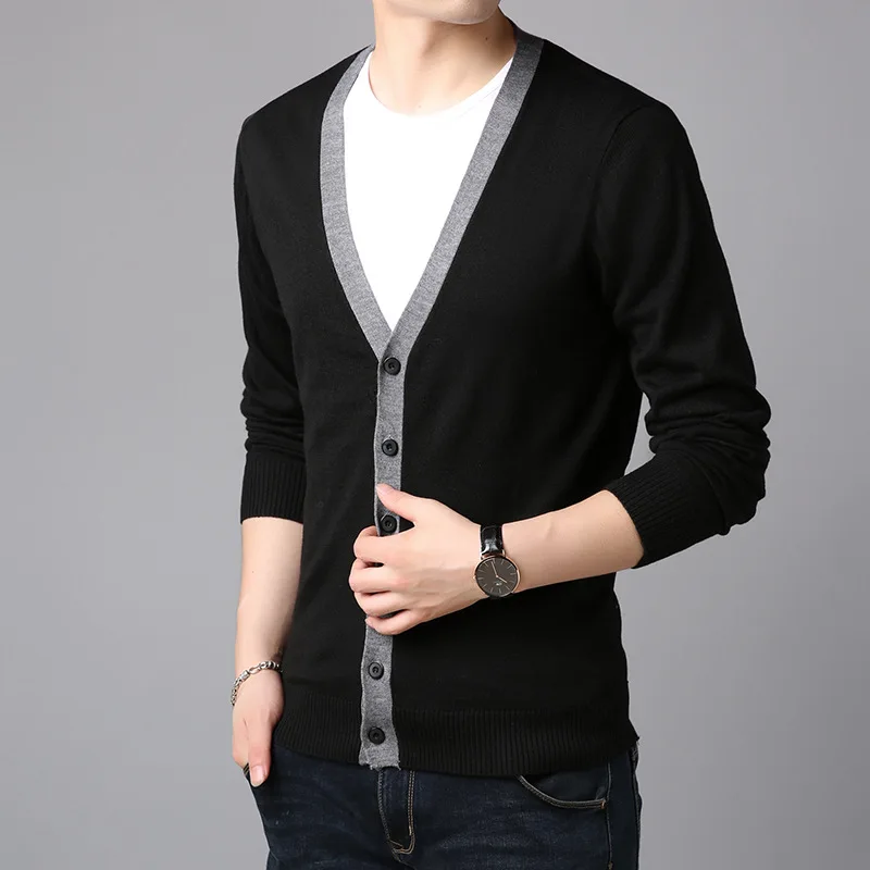 2019 autumn knit jacket stitching sweater slim single-breasted urban V-neck long-sleeved thin sweater cardigan