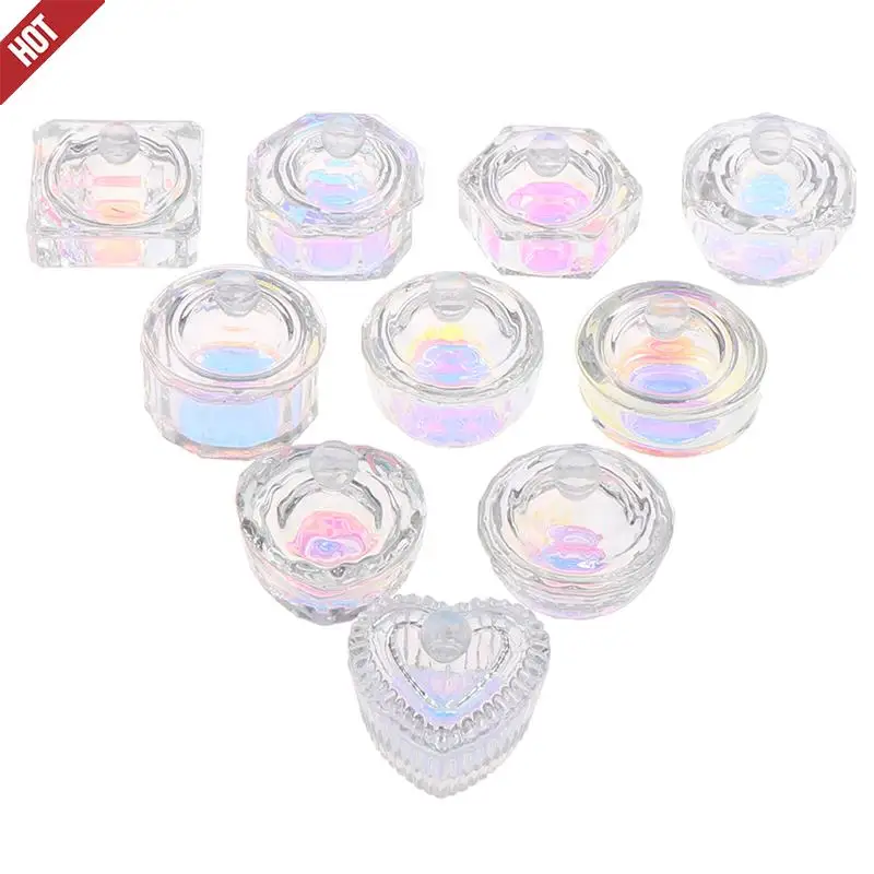 Rainbow Crystal Clear Acrylic Liquid Dish Tappen Dish Glass Cup With Lid Bowl 1Pcs For Acrylic Powder Monomer Nail Art Tool manicure tools nail tools