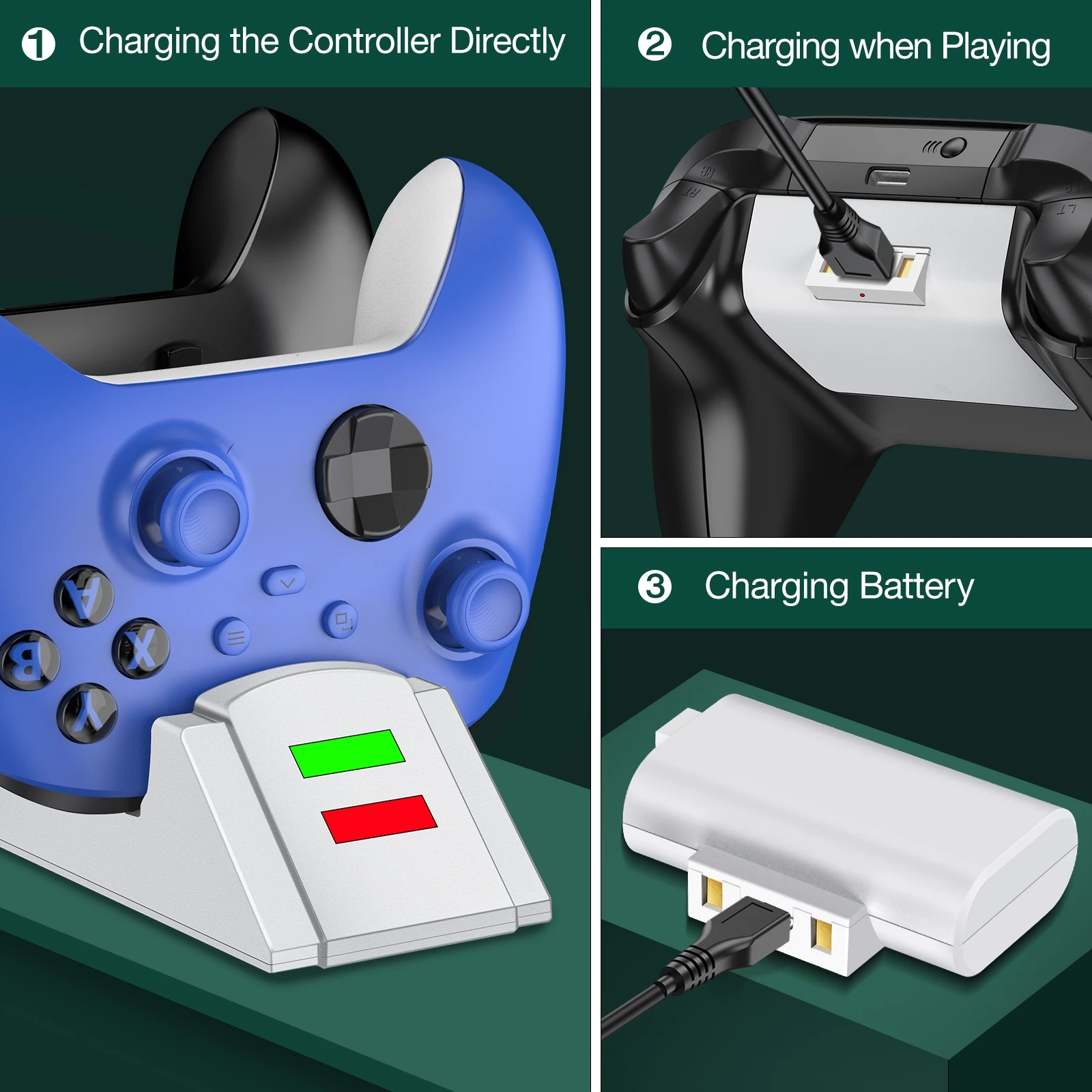 Double chargeur rapide + 2 batteries pour manette xbox one - dock