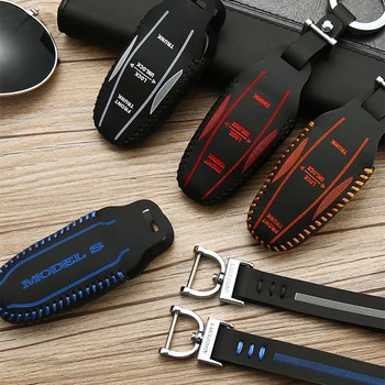 

Car Styling Leather Key Case Key Bag Ring Protector Keychain Cover Shell For Tesla Model X Model S Car Accessories