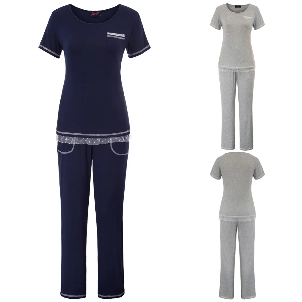 Comfy Tops+pants Pajama set Short sleeve Long Cotton Sleepwear Nightwear Loungewear Casual
