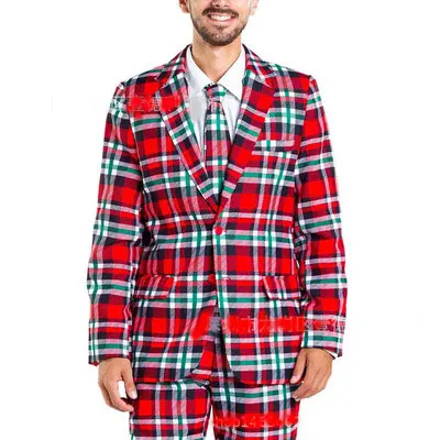 Plaid Red Рождественский костюм в клетку со снеговиком, мужской костюм для свадьбы, очаровательный костюм, зимний приталенный Повседневный модный блейзер с длинным рукавом, куртки, пальто - Цвет: Plaid Red