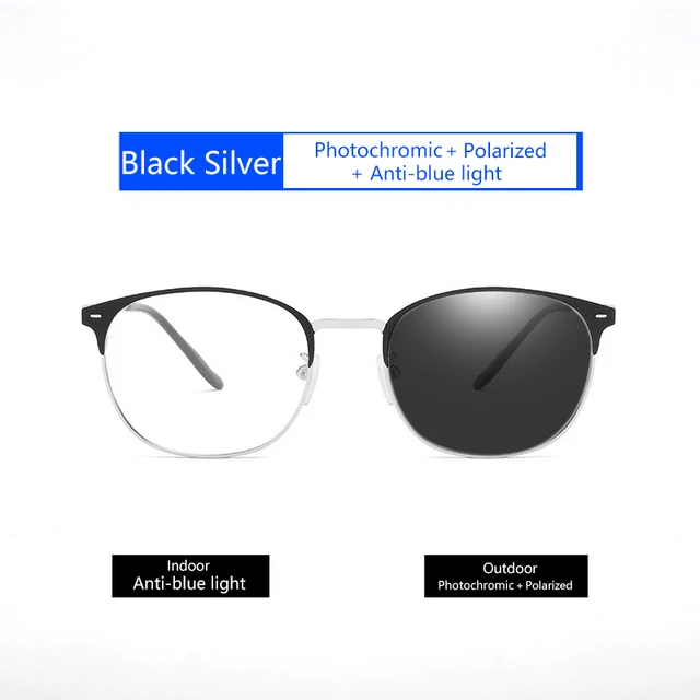 Blue Light Blocking Glasses Computer Glasses Photochromic Sunglasses Chameleon Sun Glasses Square Optical Eyewear Frame Oculos black silver BS