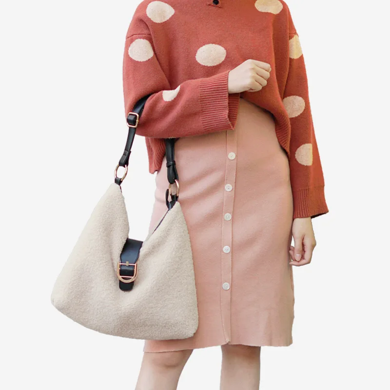 

Дизайнерская плюшевая женская сумка, зимняя сумка из искусственной овечьей шерсти для женщин, повседневная сумка-тоут, мягкая женская сумка через плечо, сумка для покупок