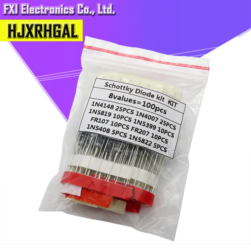 100 шт. 1N5399 1N5408 1N4148 1N4007 1N5819 1N5822 FR107 FR207 переключательный диод набор компонентов
