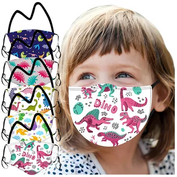 

5PCS Children's Mask for face Kid's Dinosaurs Prints Protection Mouth Mask Washable Mask Strap Lanyard Mouth Cover Mascarillas