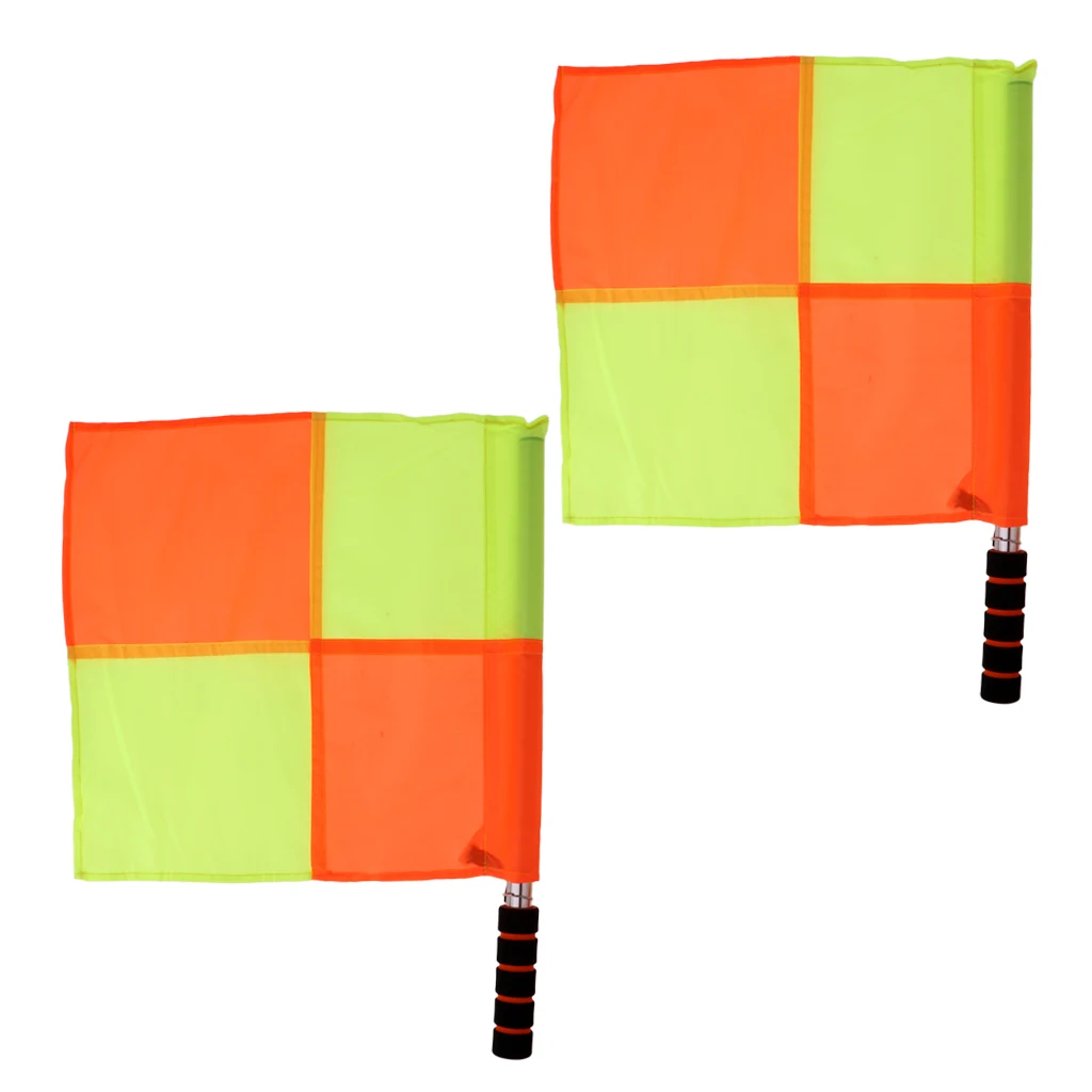 2x Official Soccer Football Linesman Referee Flags With Stainless Steel Rod