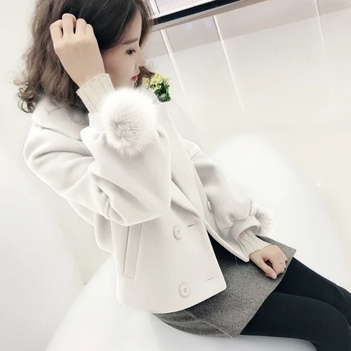 Woherb шерстяное пальто для женщин осенне-зимнее пальто Женская куртка с длинным рукавом повседневное одноцветное короткое пальто Kawaii корейские Moids - Цвет: beige