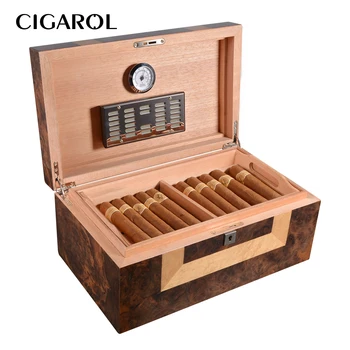 

CIGAROL Cedarwood Cigar Box for Club Desktop 2-Layers Humidor Large Cigar Cabinet with Digital Hygrometer and Metal Humidifier