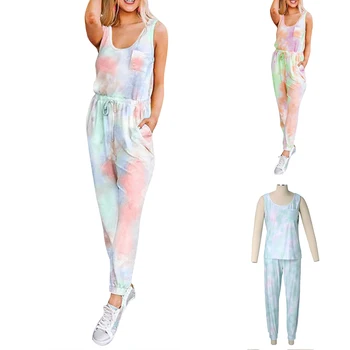 

Fashion Print Sleeveless Tracksuits Lounge Wear Women Casual Two Piece Set Summer Street Tops