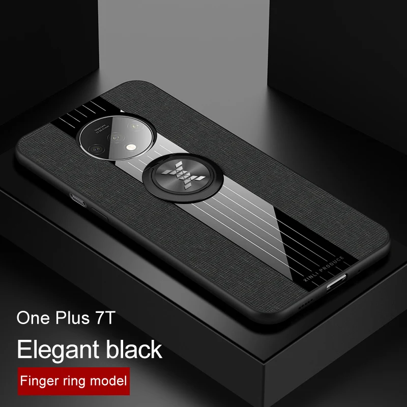 Black Роскошный чехол для телефона KONSMART Global OnePlus 7T Автомобильный держатель с кольцом для пальца благородный противоударный защитный чехол для One Plus 7T OnePlus7T - Цвет: Black